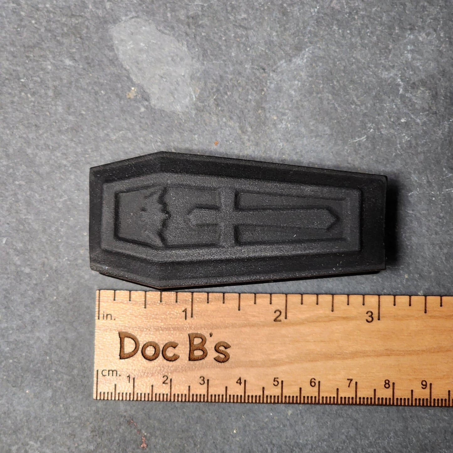 Matte Black Obsidian Coffin Carving