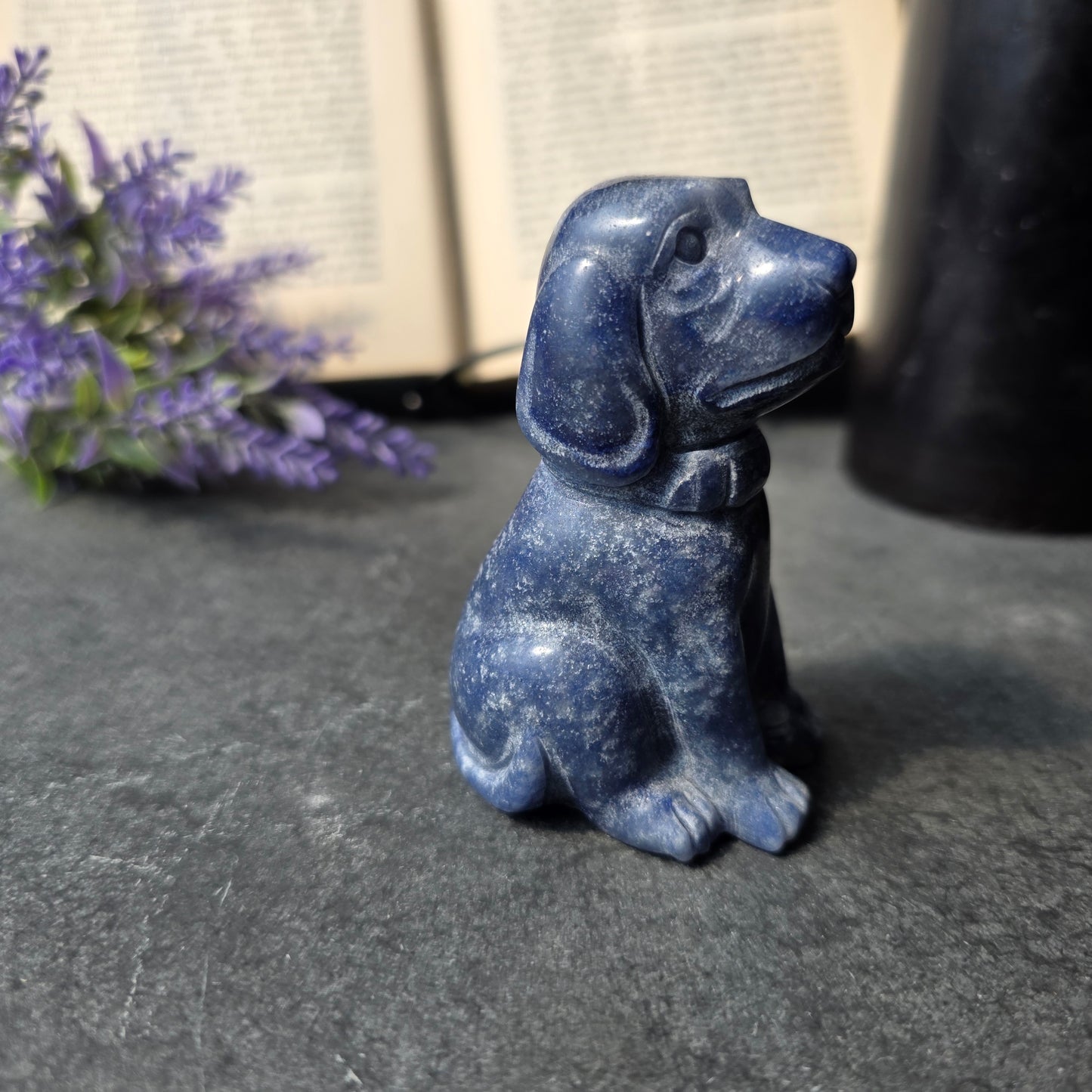 Blue Goldstone Dog Carving | 1087