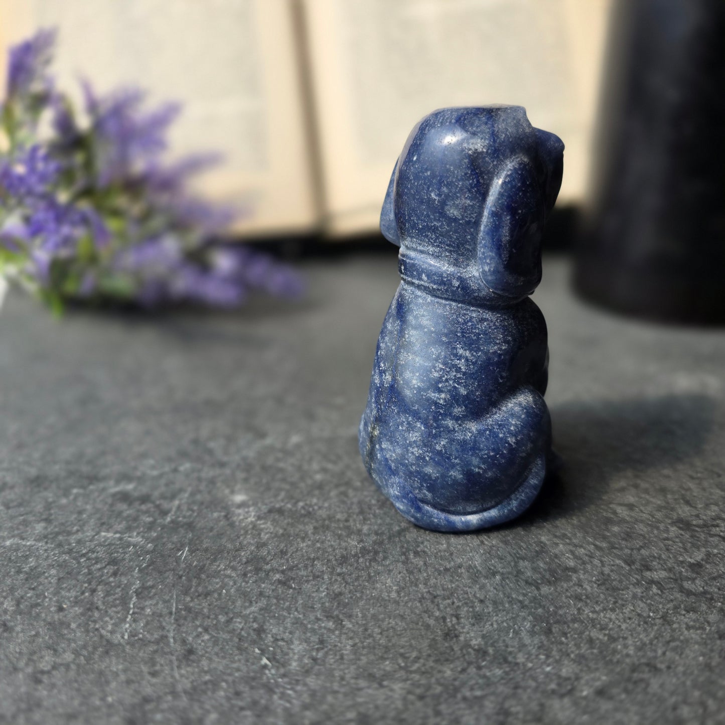 Blue Goldstone Dog Carving | 1087