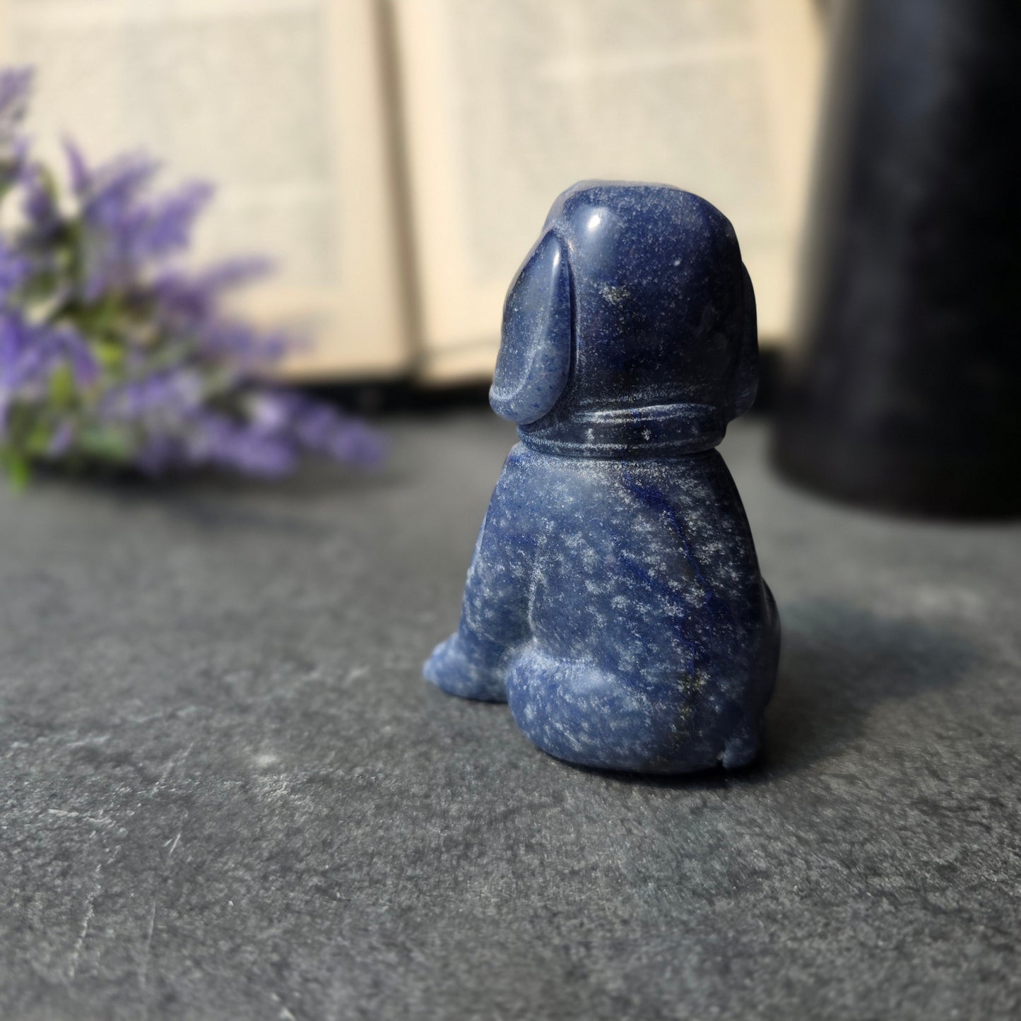 Blue Goldstone Dog Carving | 1087