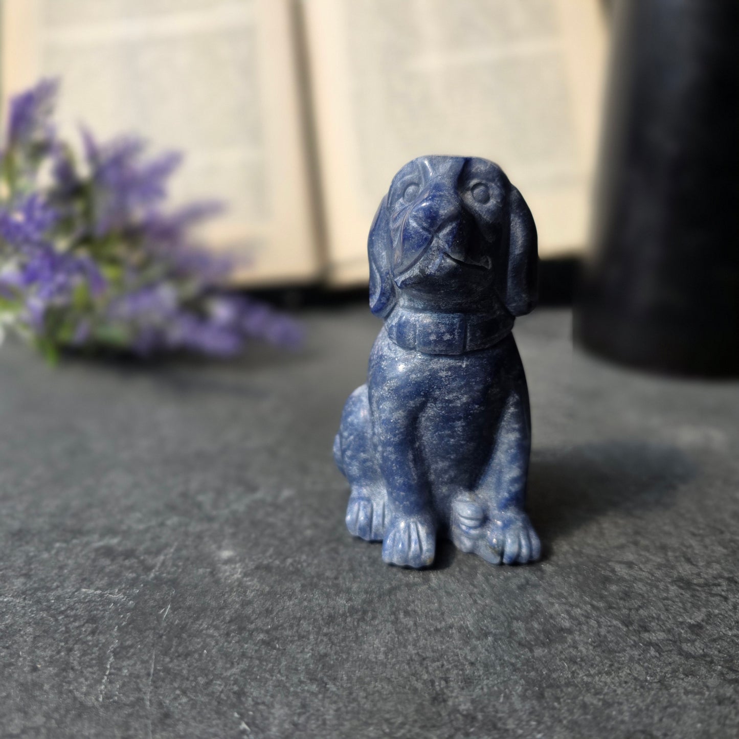 Blue Goldstone Dog Carving | 1087