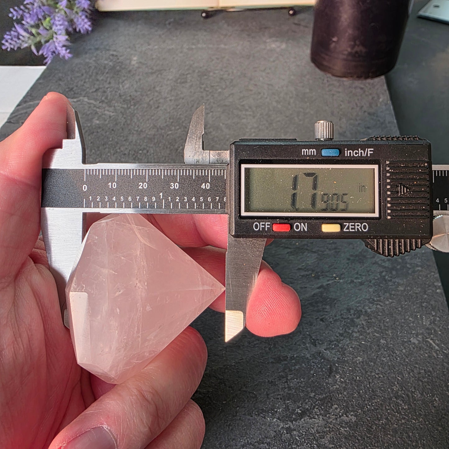Rose Quartz Diamond Point Carving | 1416