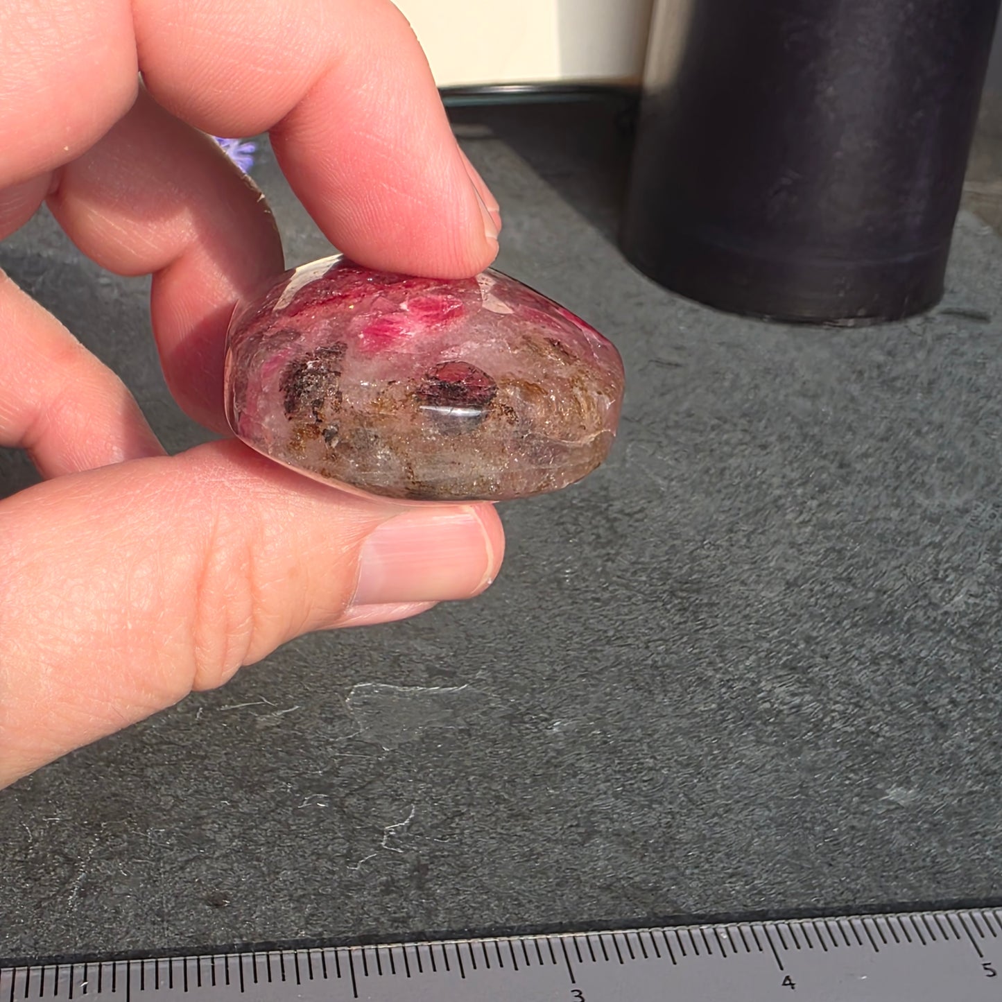 Rhodonite, Clear Quartz Palmstone | 1540