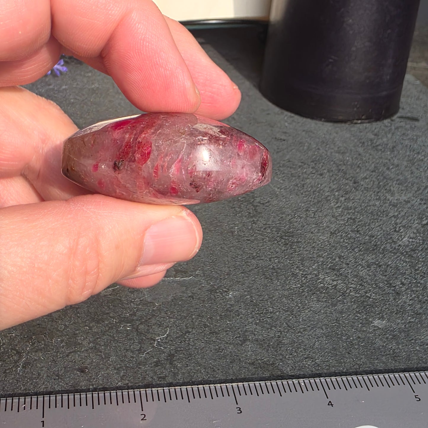 Rhodonite, Clear Quartz Palmstone | 1540