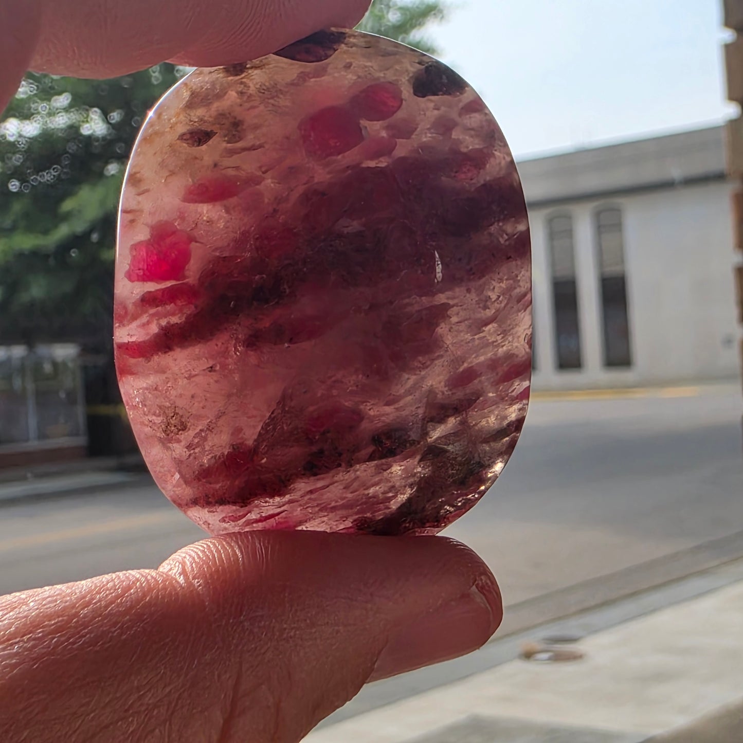 Rhodonite, Clear Quartz Palmstone | 1540