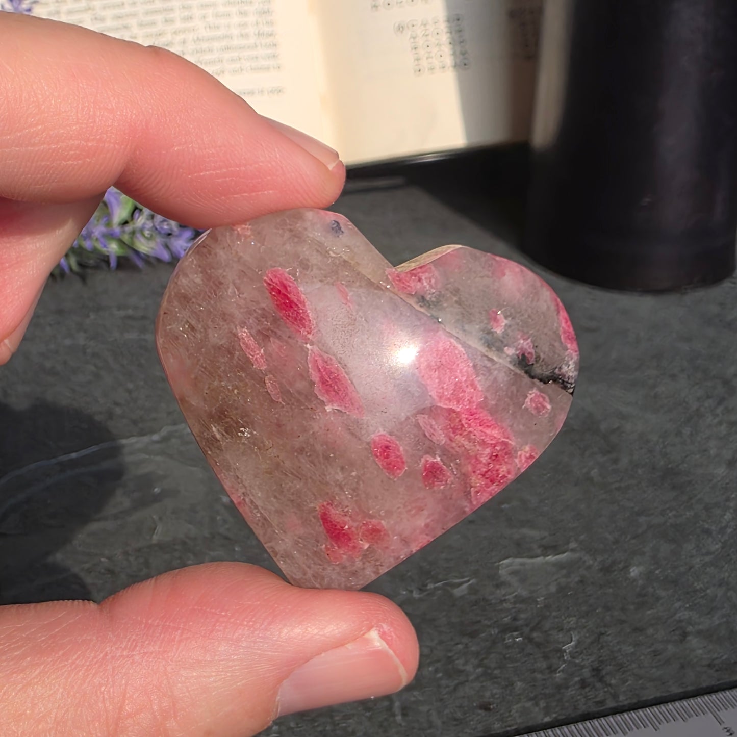 Rhodonite, Clear Quartz Heart Carving | 1533