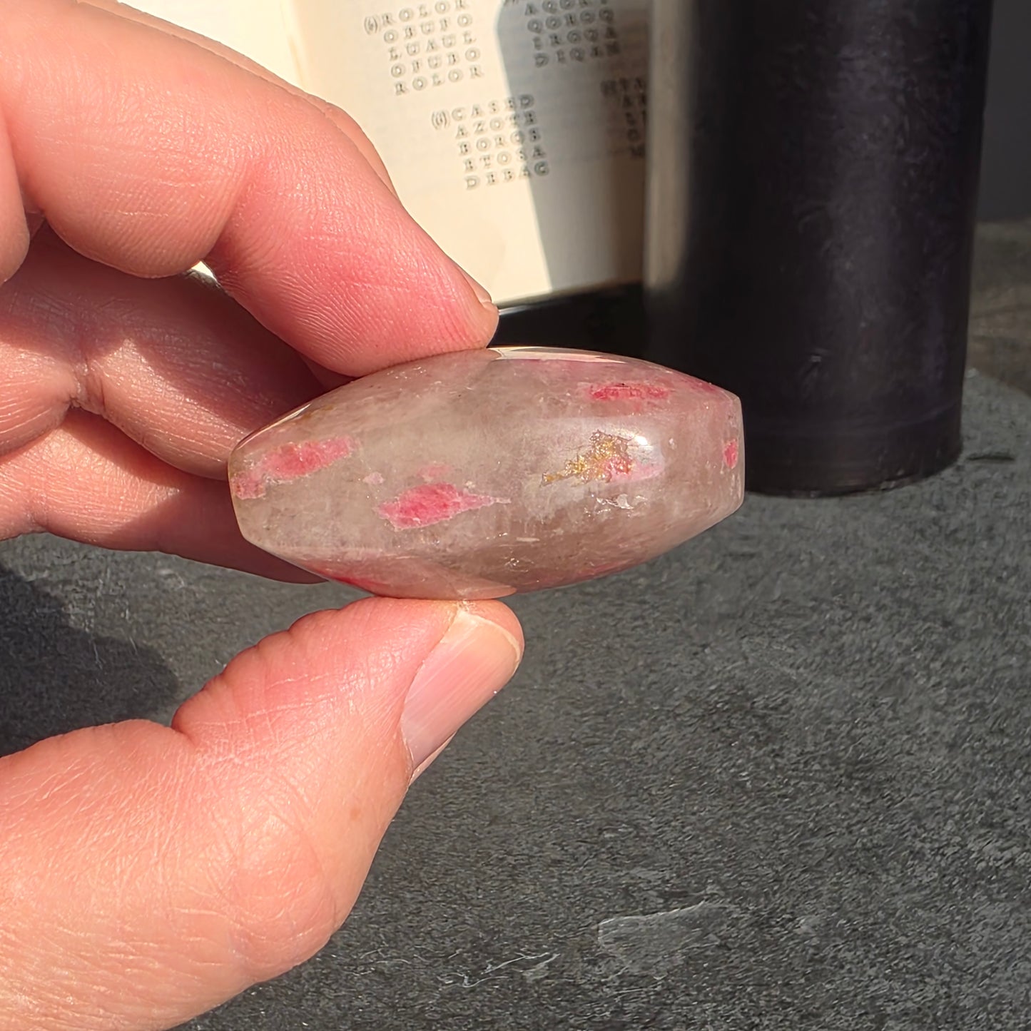Rhodonite, Clear Quartz Heart Carving | 1533