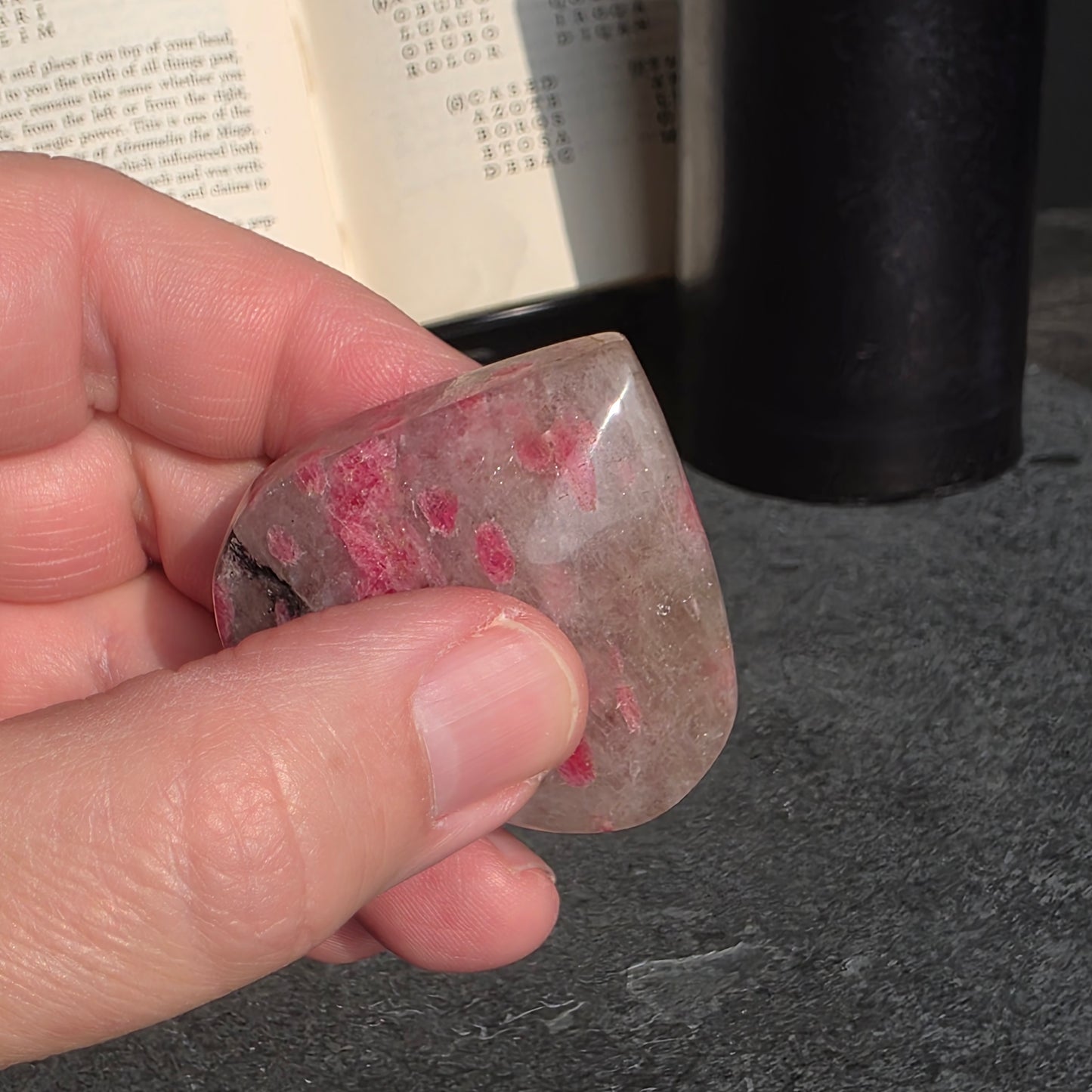 Rhodonite, Clear Quartz Heart Carving | 1533