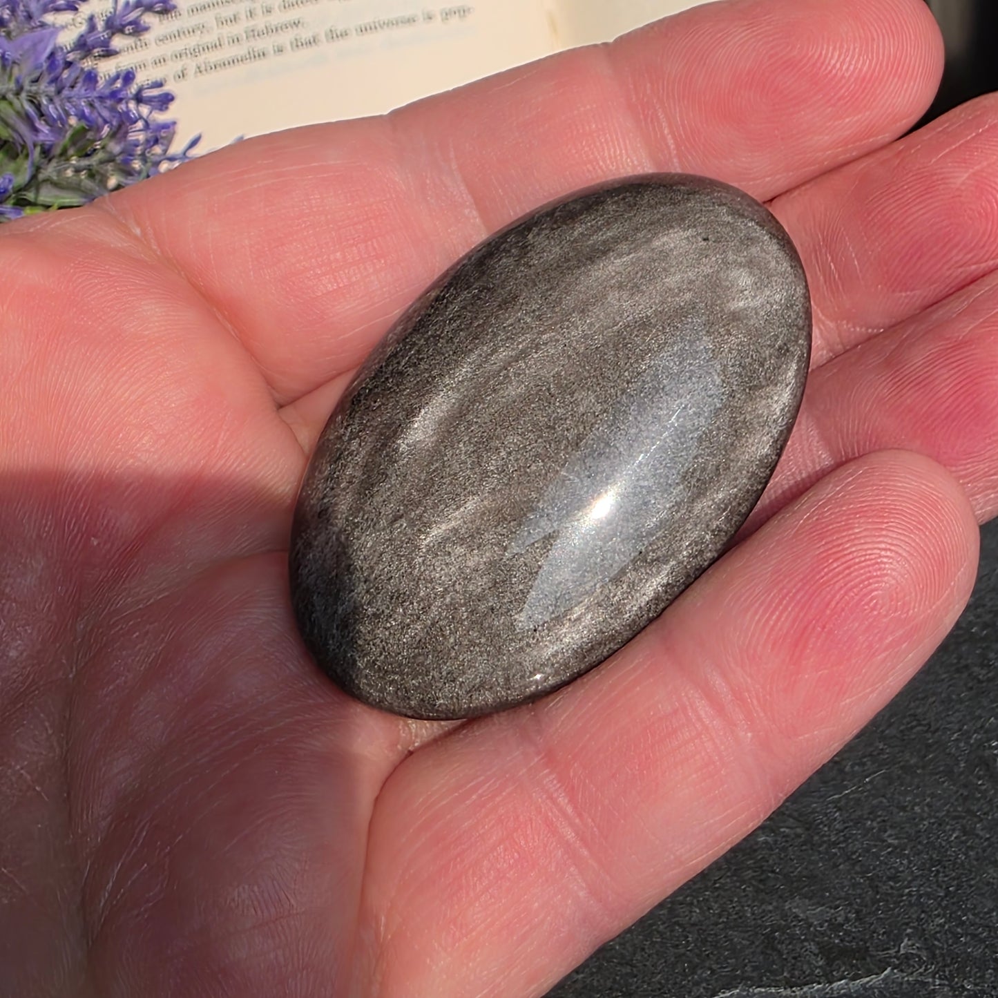 Silver Sheen Obsidian Palmstone | 1893