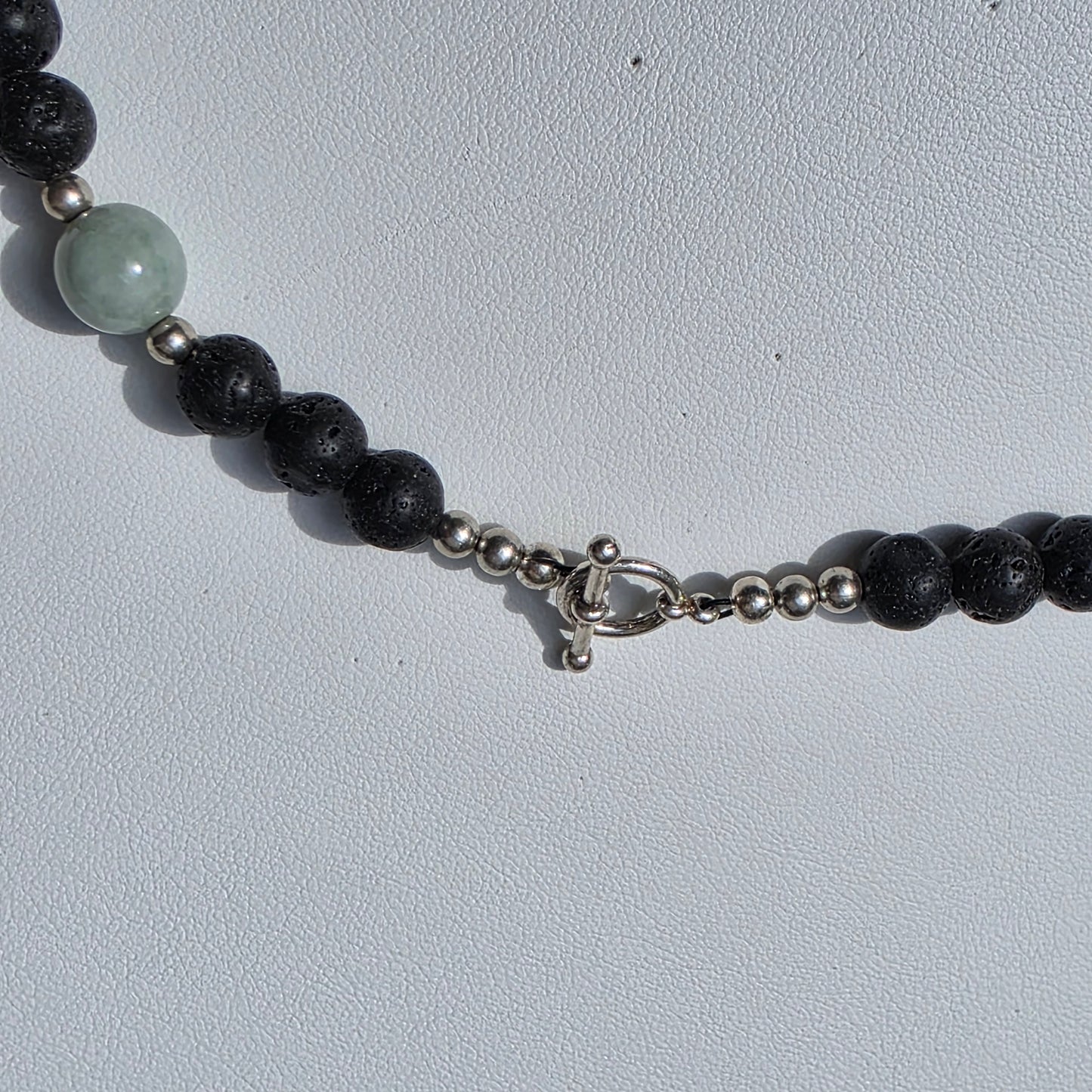 Olmec Blue Jadeite Jade, Lava Rock, Silver Spacer 24" Necklace | 2475