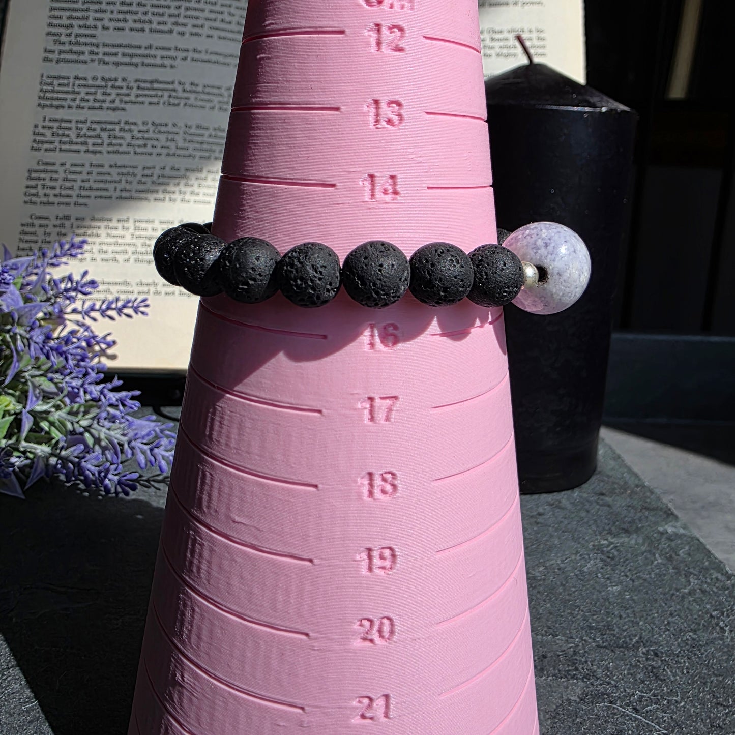 Lilac Jade, Lava Rock, Silver Spacer 15cm / 6" Stretch Bracelet | 2476