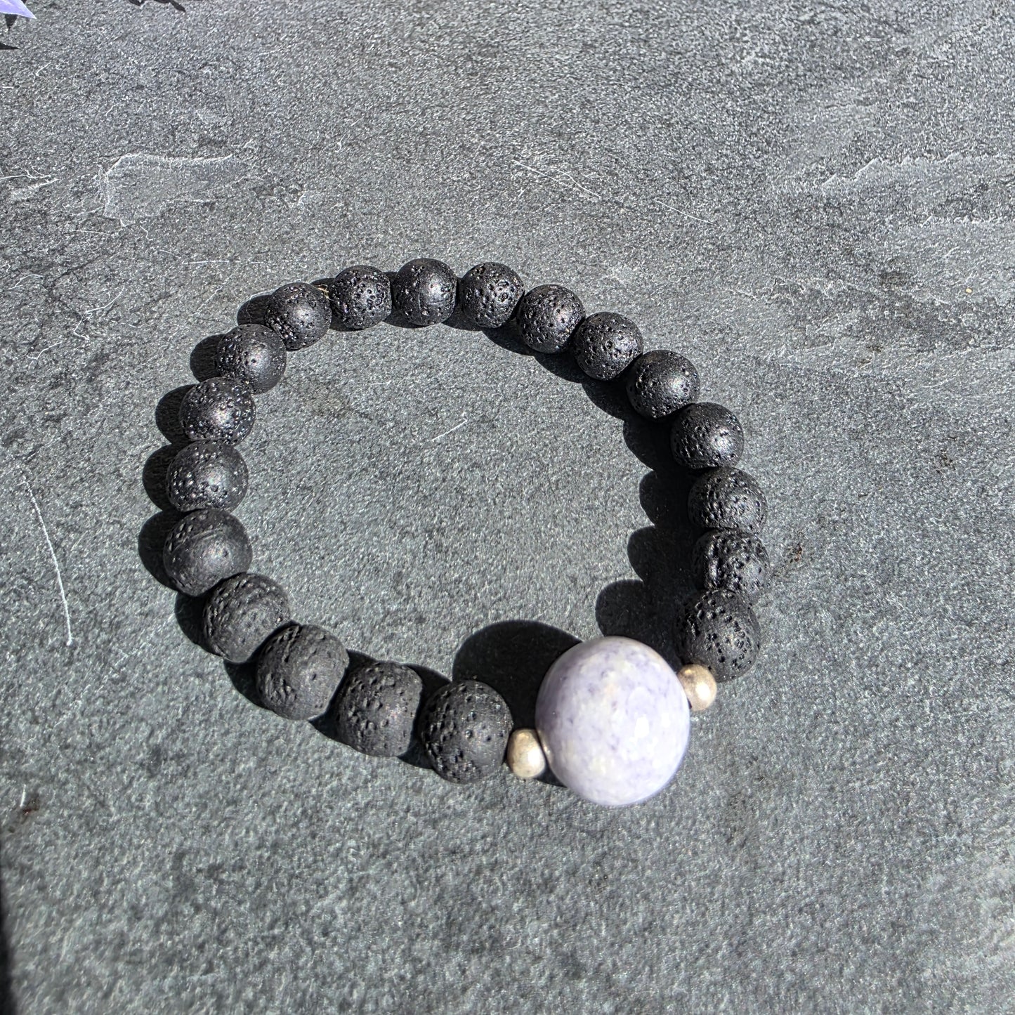 Lilac Jade, Lava Rock, Silver Spacer 15cm / 6" Stretch Bracelet | 2476