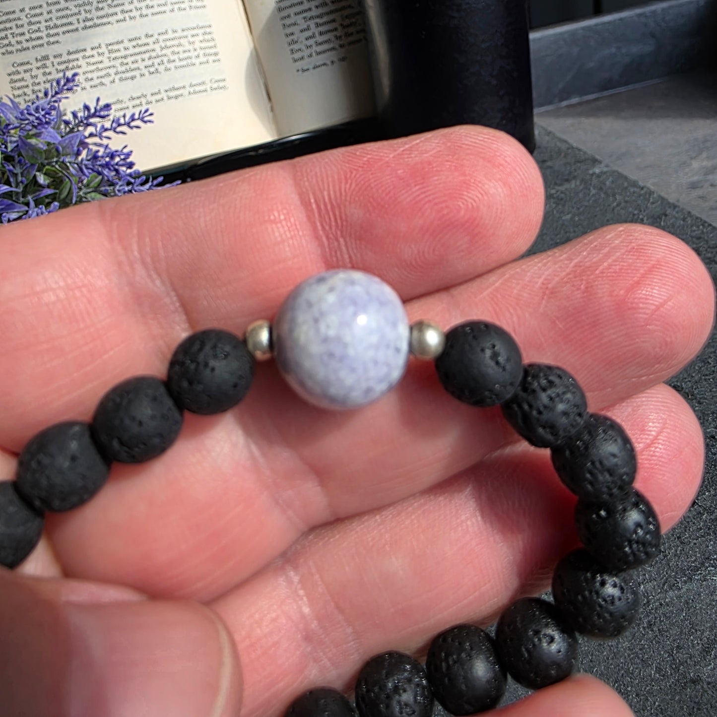 Lilac Jade, Lava Rock, Silver Spacer 15cm / 6" Stretch Bracelet | 2476
