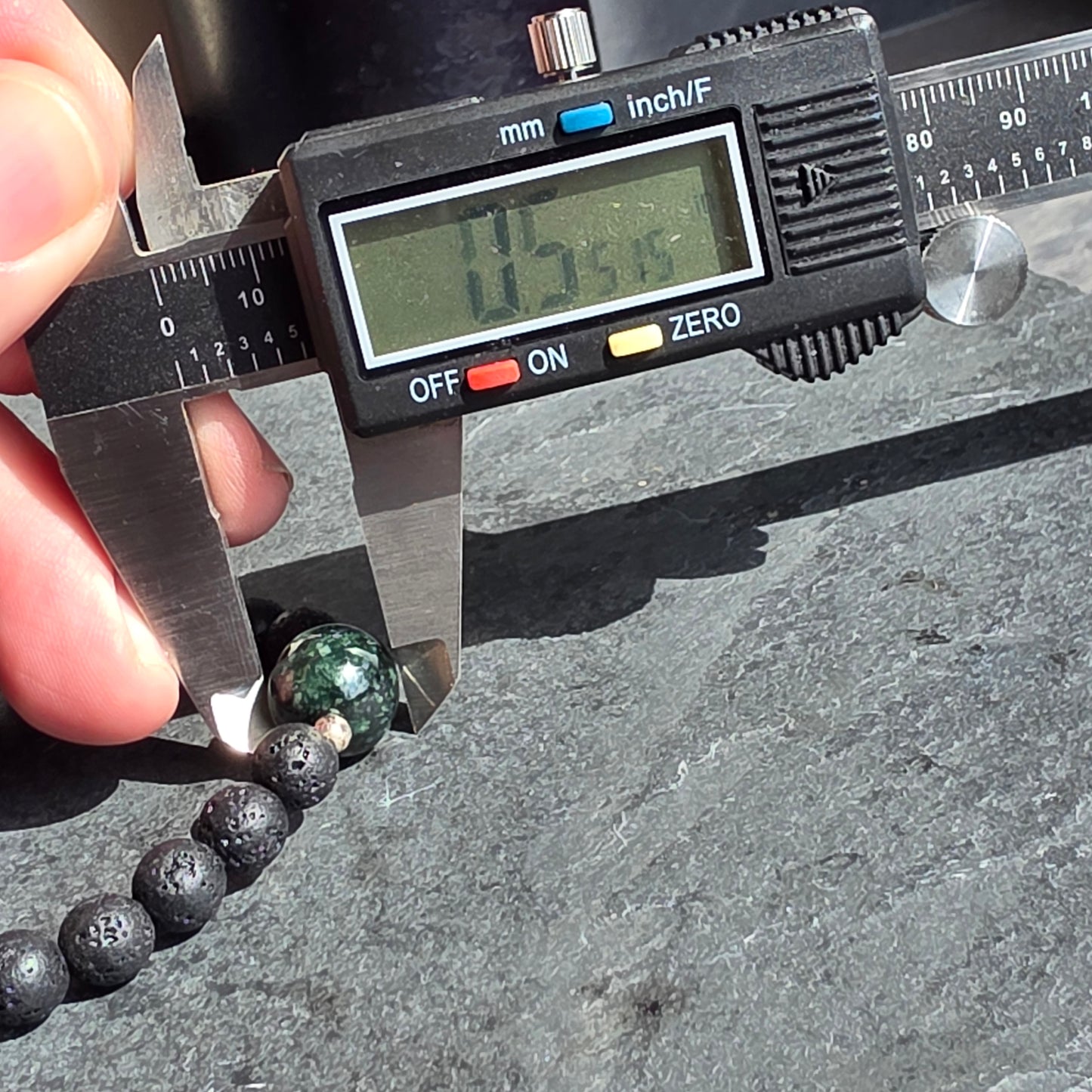 Dark Princesa Blue Jadeite Jade, Lava Rock, Silver Spacer 18cm / 7" Stretch Bracelet | 2477
