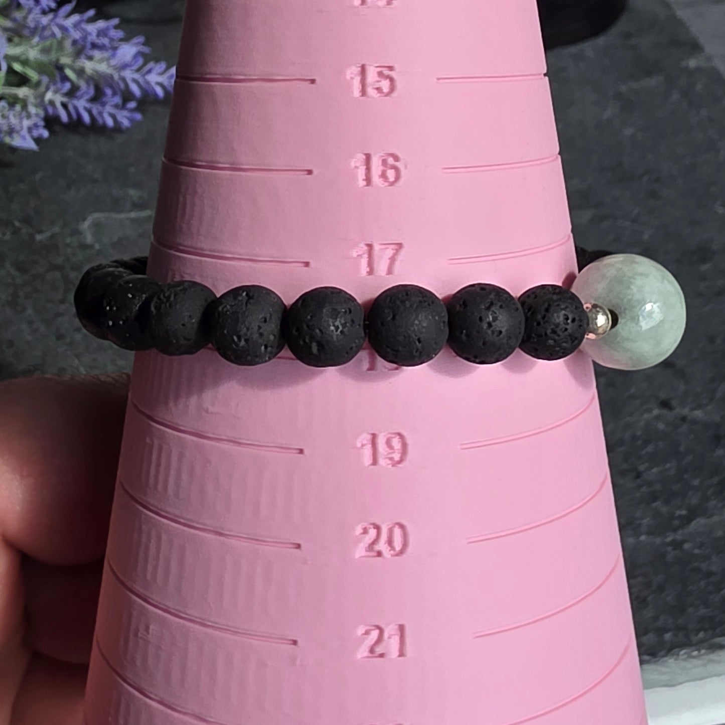 Olmec Blue Jadeite Jade, Lava Rock, Silver Spacer 18cm / 7" Stretch Bracelet | 2478