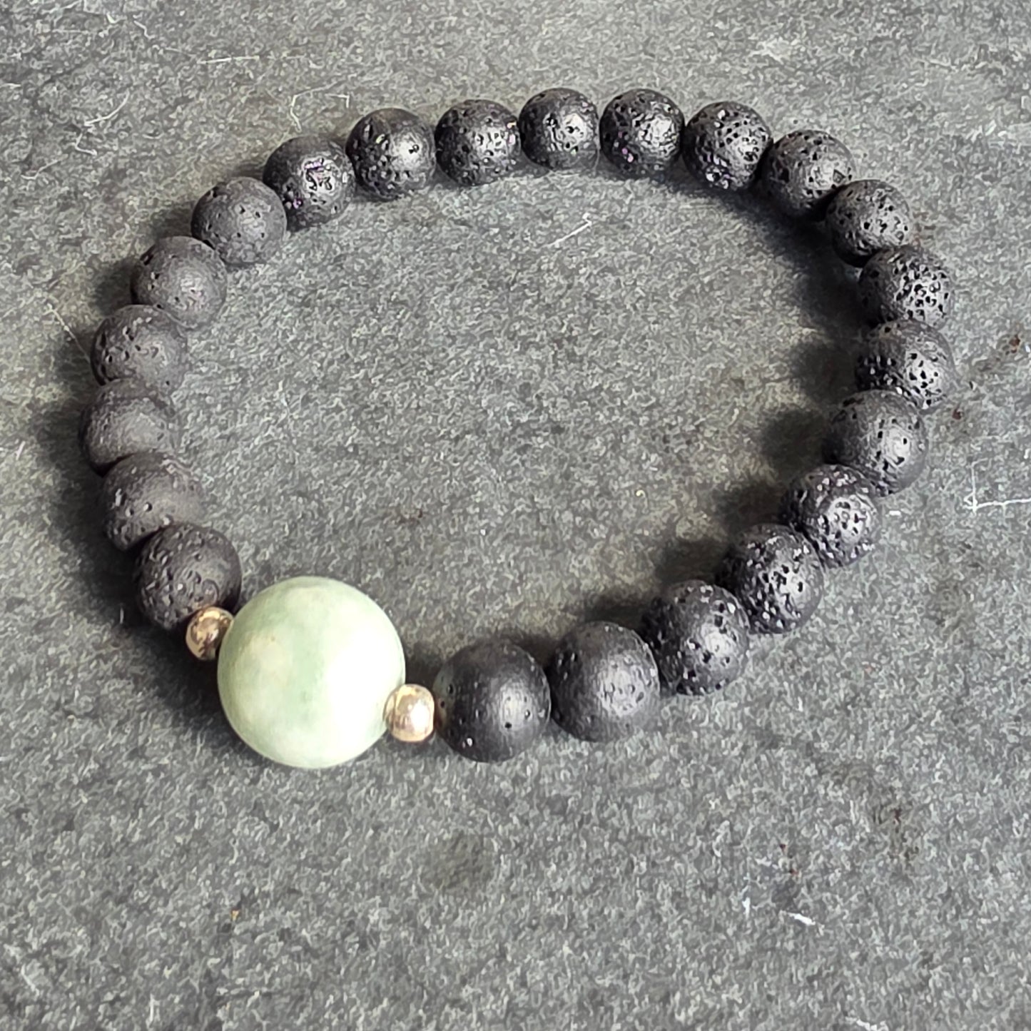 Olmec Blue Jadeite Jade, Lava Rock, Silver Spacer 18cm / 7" Stretch Bracelet | 2478