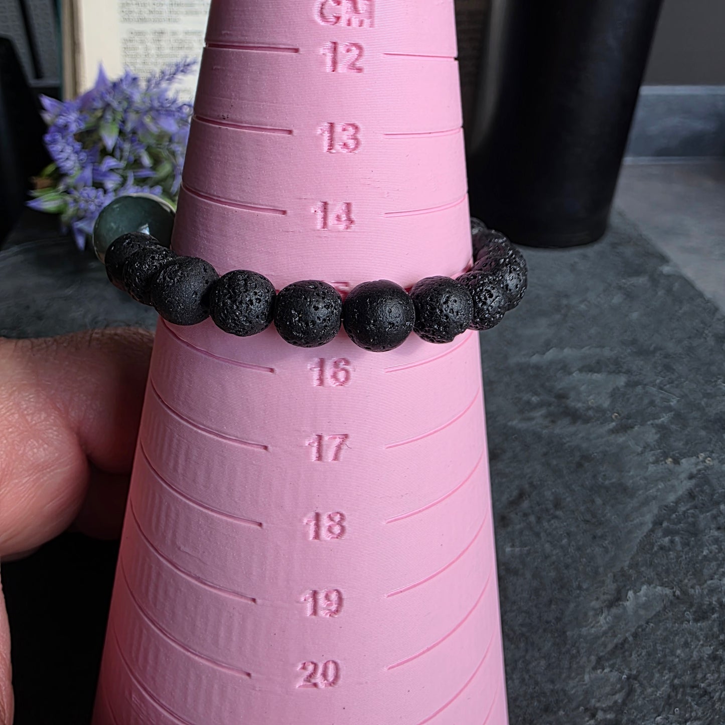 Olmec Blue Jadeite Jade, Lava Rock, Silver Spacer 15cm / 6" Stretch Bracelet | 2479