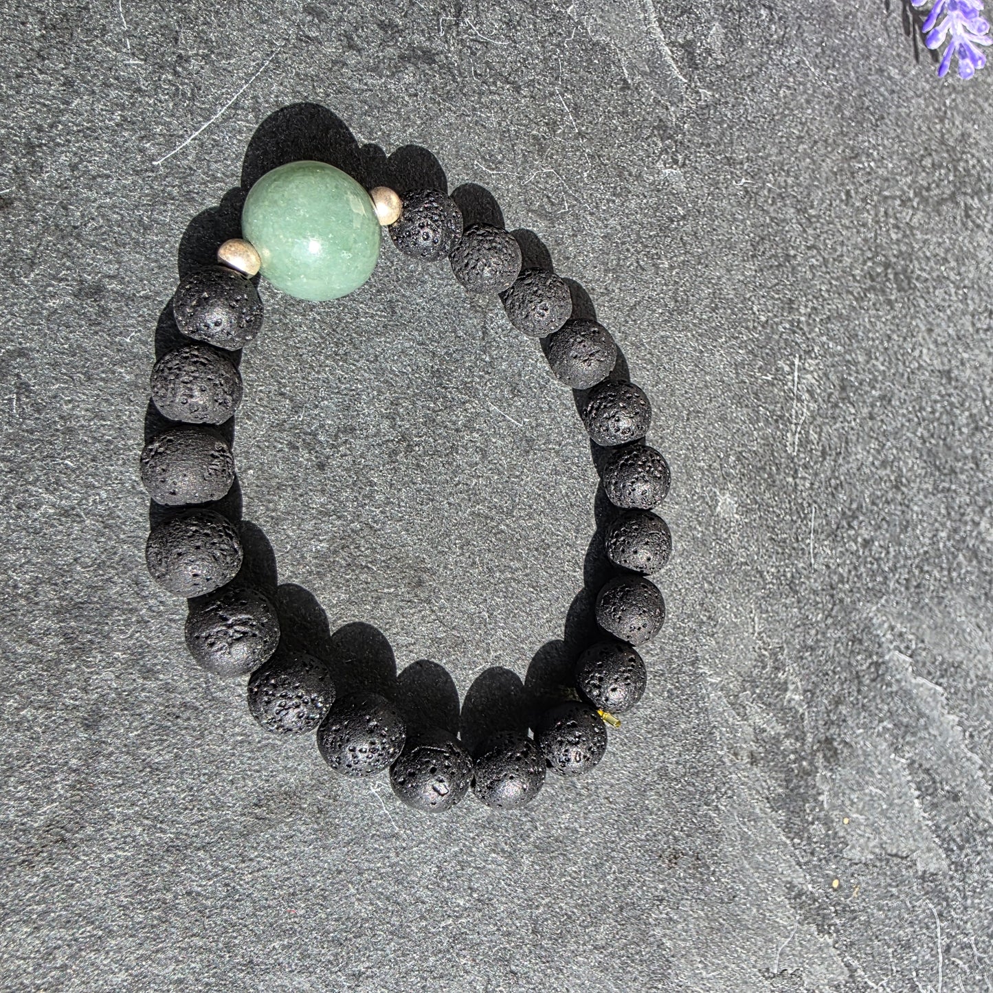 Olmec Blue Jadeite Jade, Lava Rock, Silver Spacer 15cm / 6" Stretch Bracelet | 2480