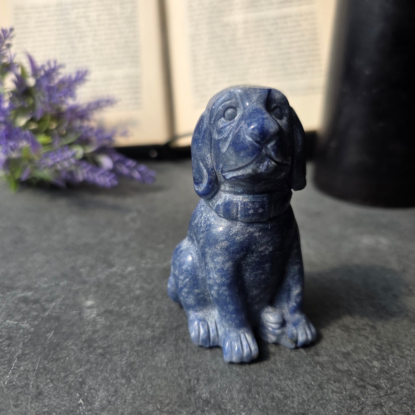 Blue Goldstone Dog Carving | 1087