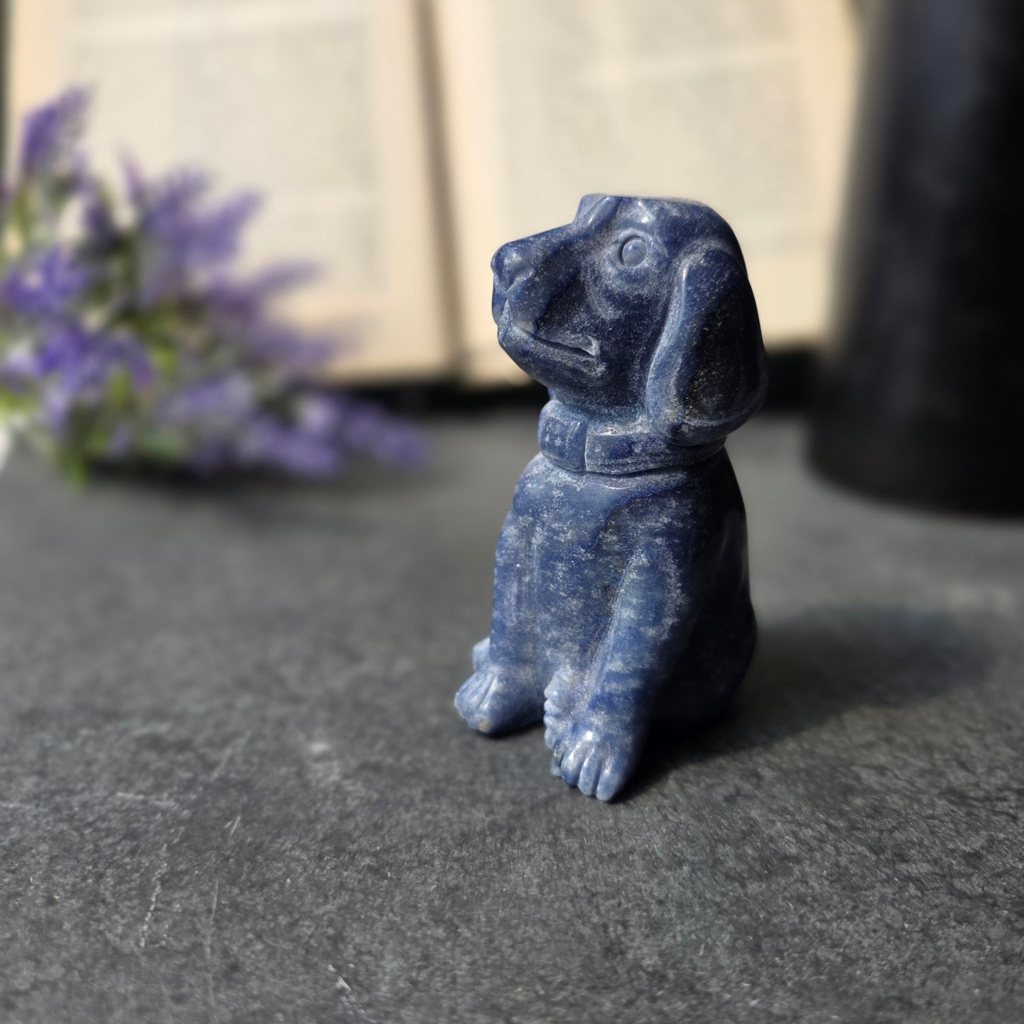 Blue Goldstone Dog Carving | 1087