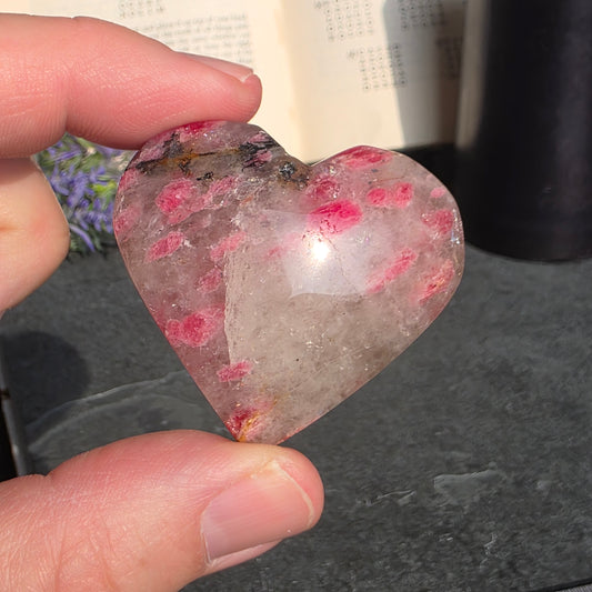 Rhodonite, Clear Quartz Heart Carving | 1533