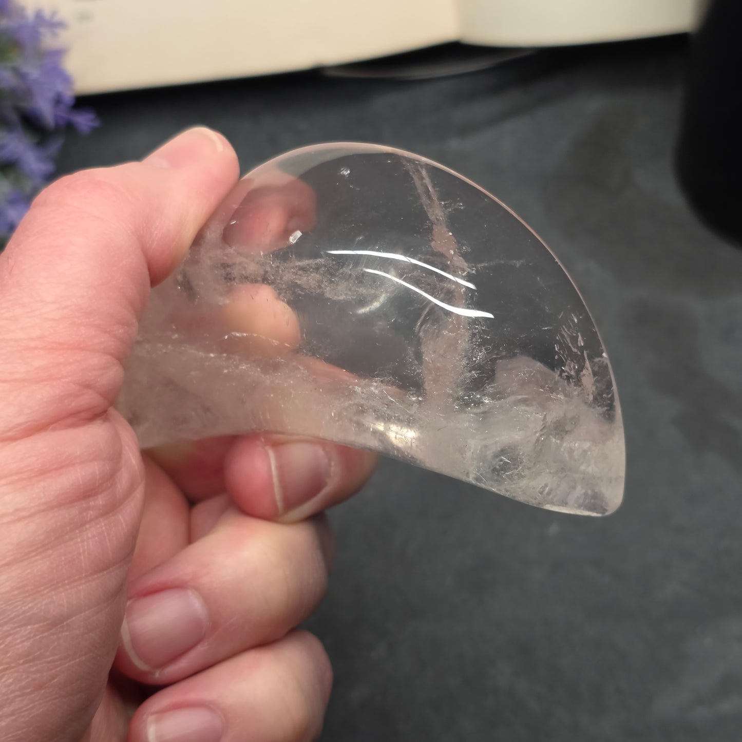 Clear Quartz Moon Bowl Carving | 1583