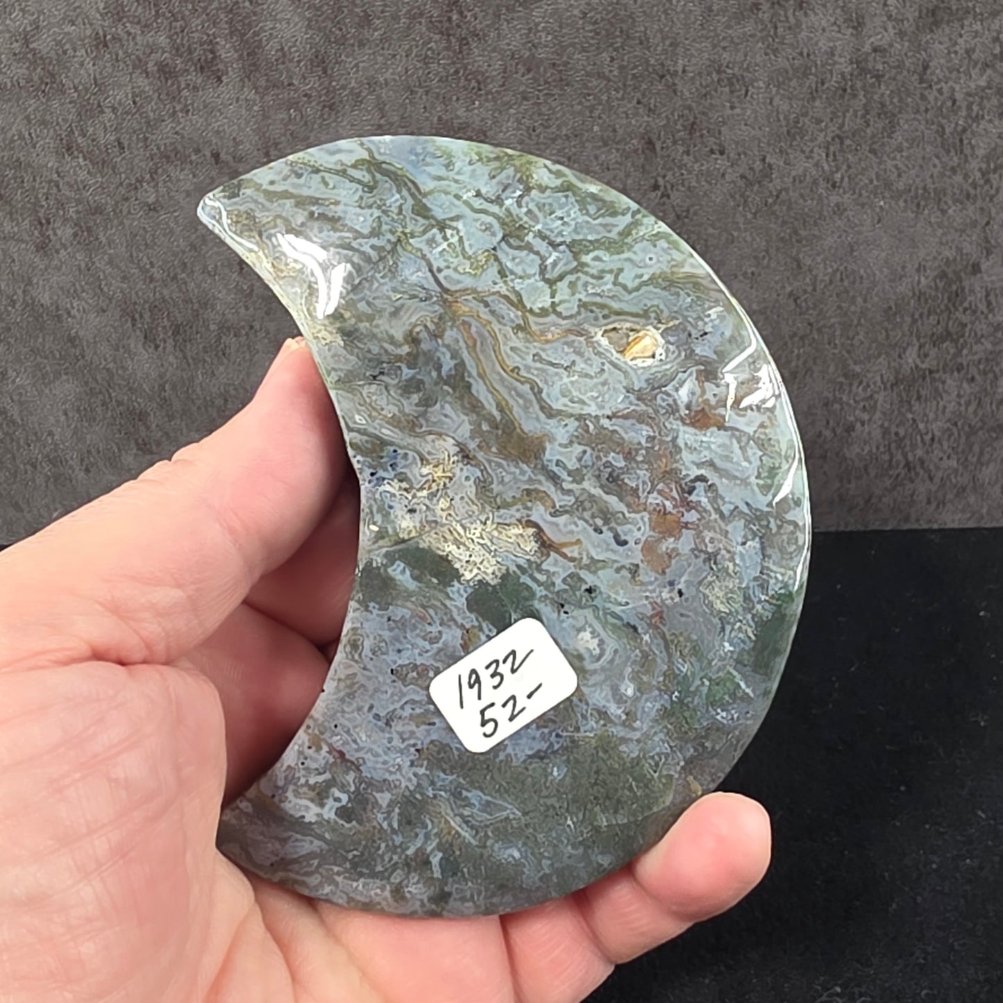 Moss Agate Moon Carving | 1932