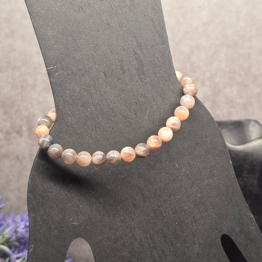 Black Moonstone Bead Bracelet 6.5"-16cm | 2810