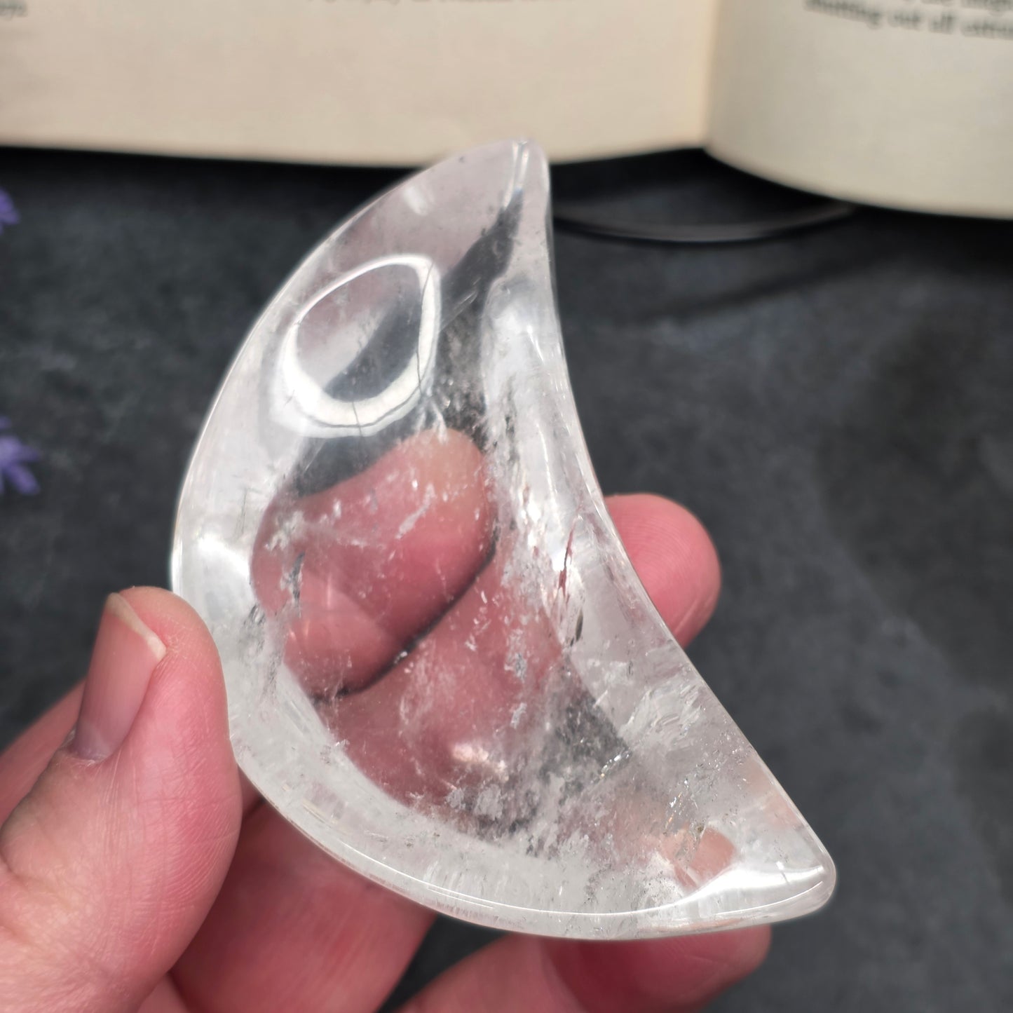 Clear Quartz Moon Bowl Carving | 1582