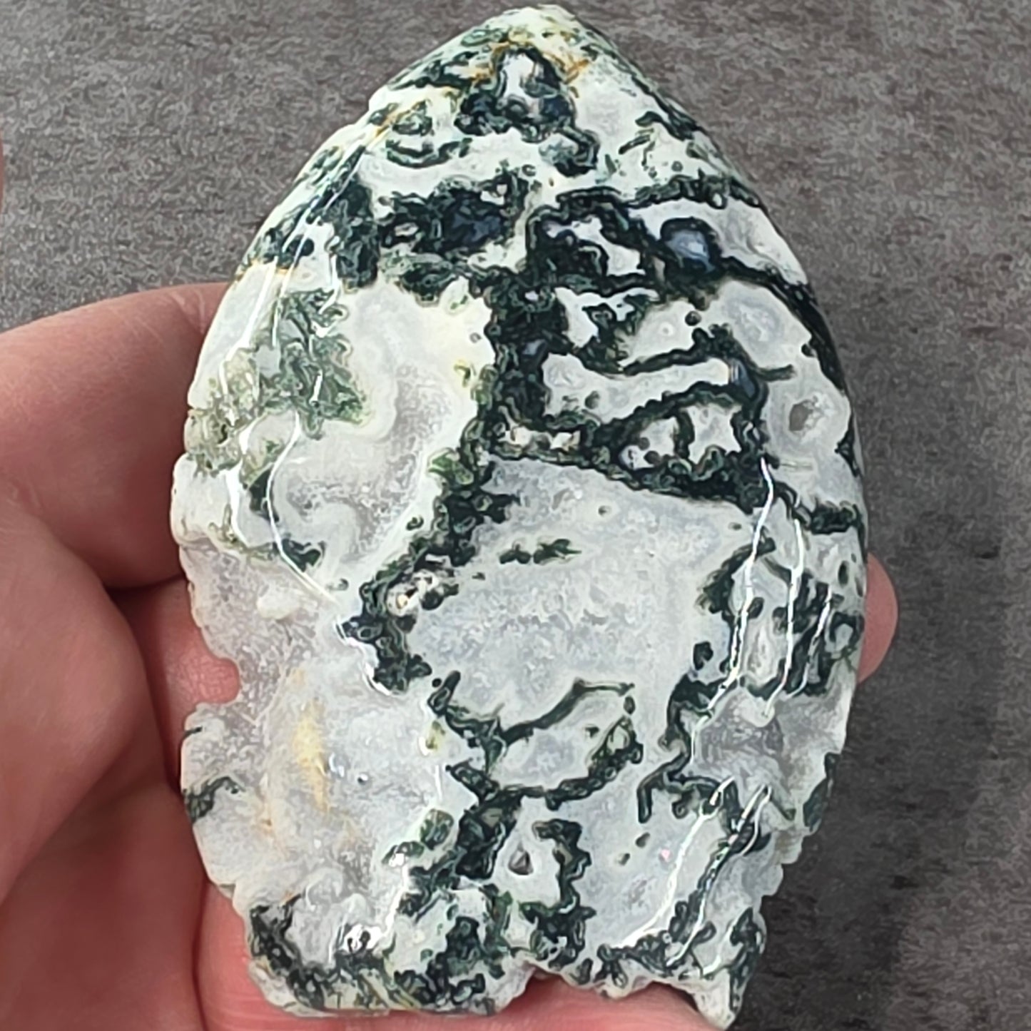 Moss Agate Flame Carving (discounted) | 2117