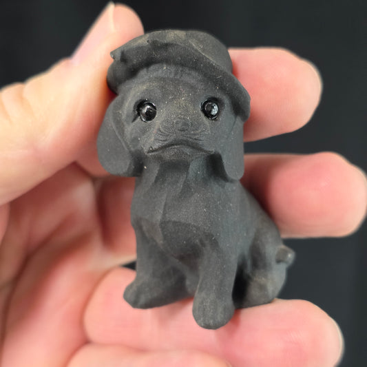 Black Obsidian Dog Carving | 1122