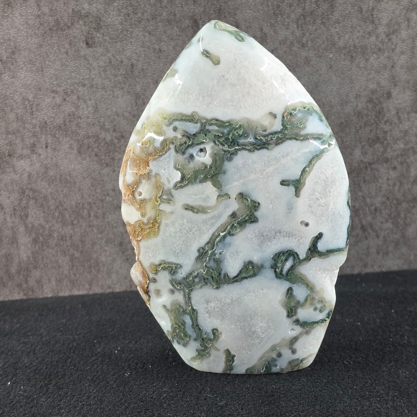 Moss Agate Flame Carving | 2118