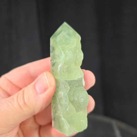 Prehnite, Black Tourmaline Tower | 2481