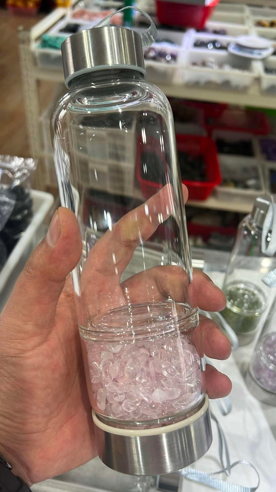 Rose Quartz Chip Water Bottle | 3157