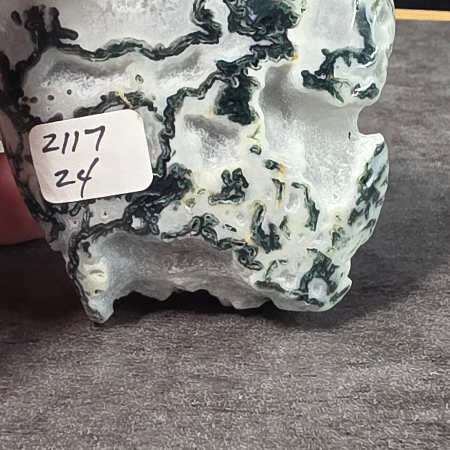 Moss Agate Flame Carving (discounted) | 2117