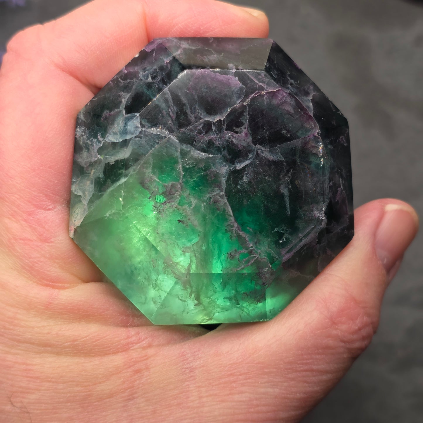 Purple and Green Fluorite Diamond Point Carving | 1413