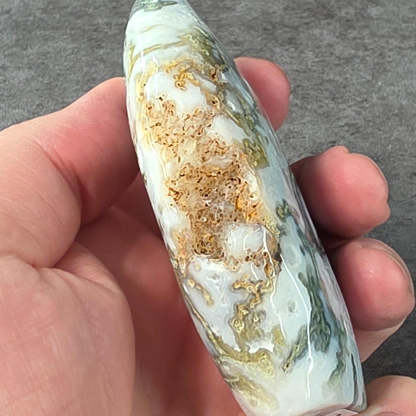 Moss Agate Flame Carving | 2118