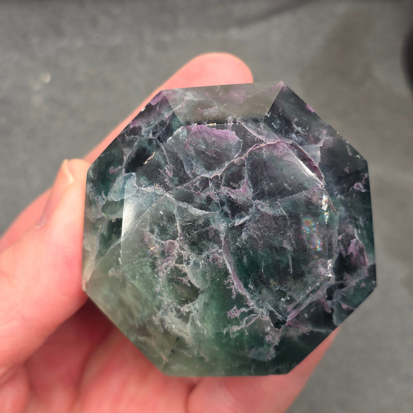 Purple and Green Fluorite Diamond Point Carving | 1413