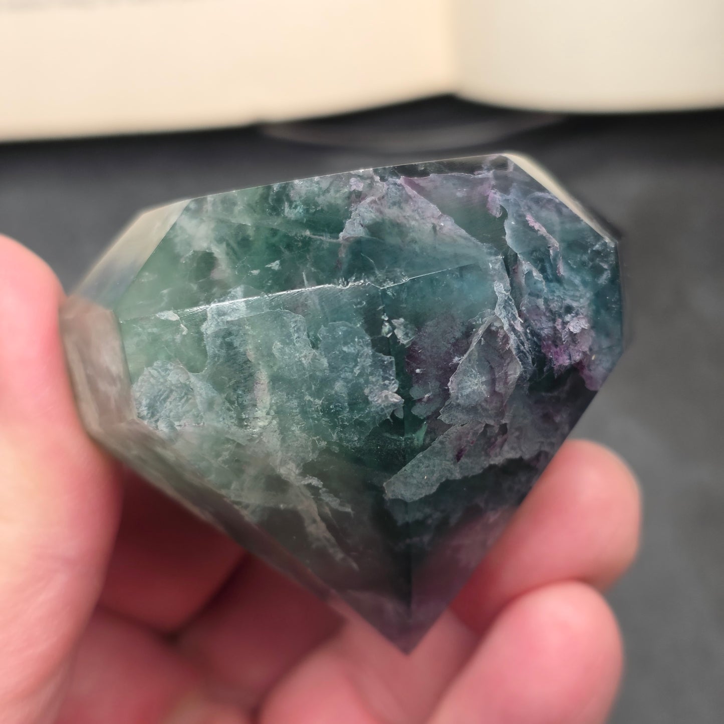 Purple and Green Fluorite Diamond Point Carving | 1413