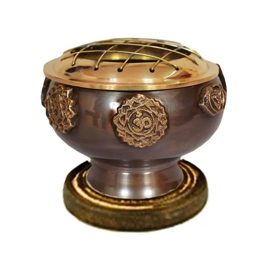 Brass Charcoal Burner, 7 Chakra w/ Coaster (2.75 in.) (NEW-SEALED) | 3194