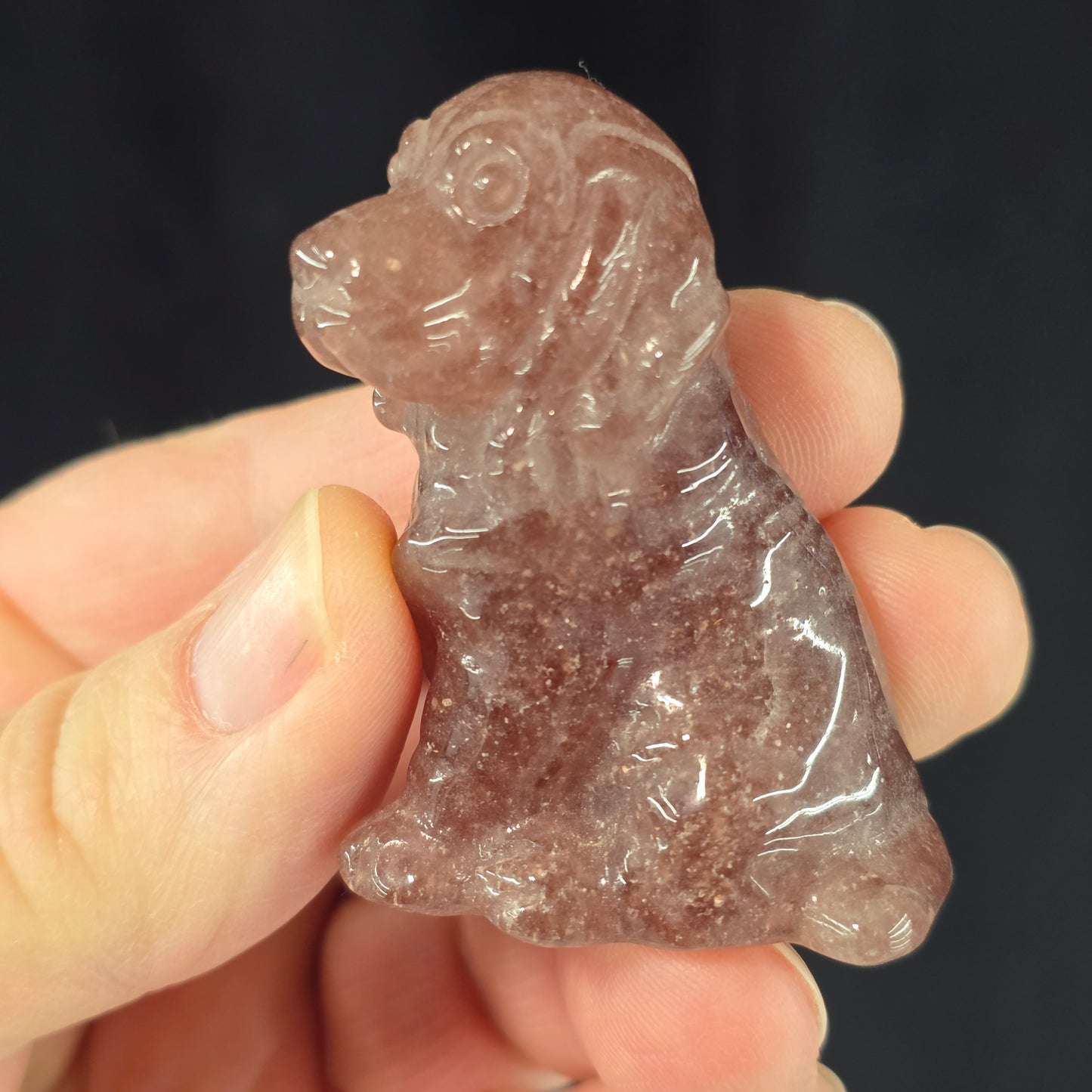Strawberry Quartz Dog Carving | 1088