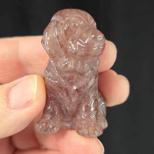 Strawberry Quartz Dog Carving | 1088