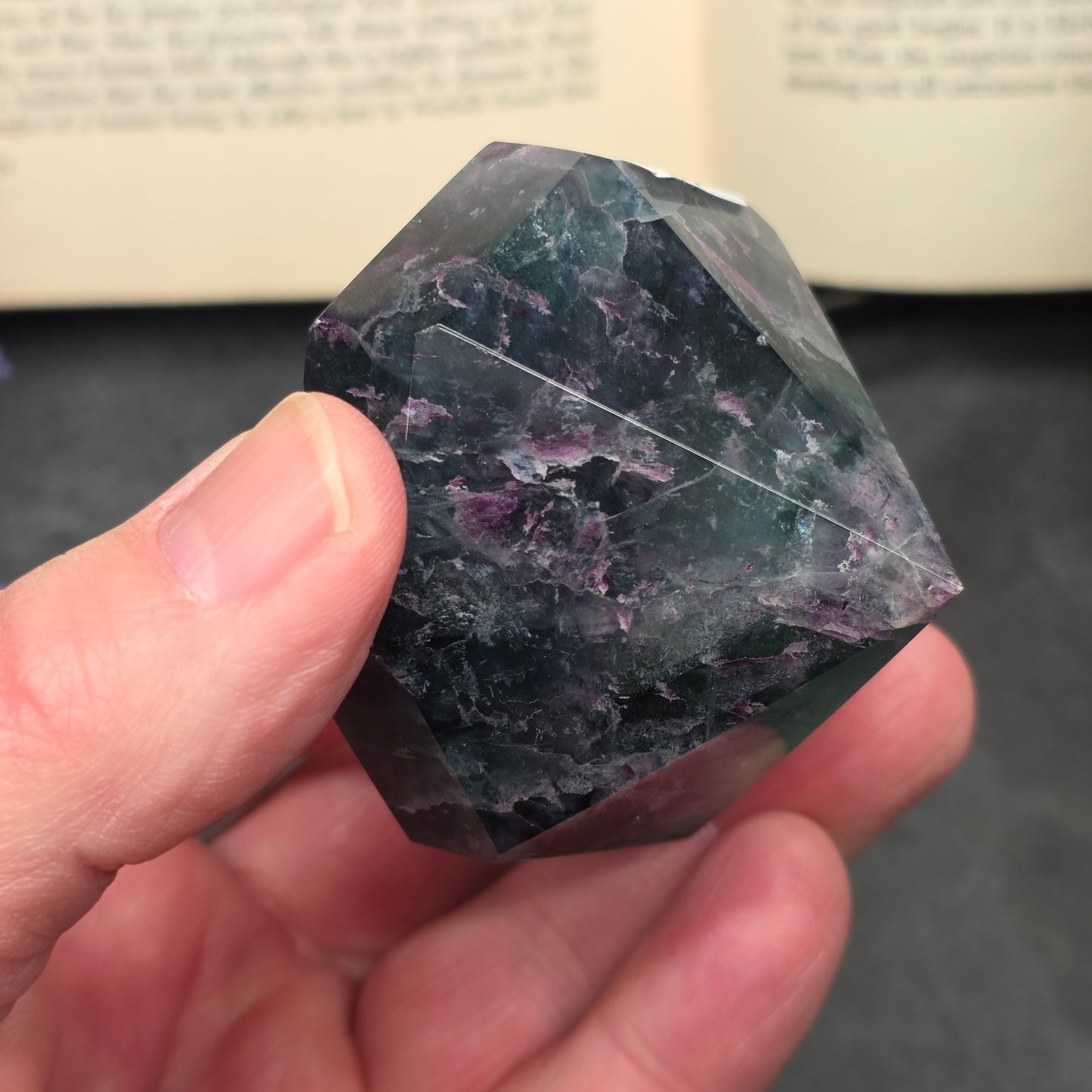 Purple and Green Fluorite Diamond Point Carving | 1413