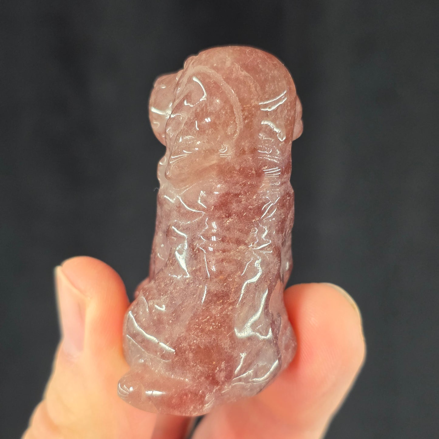 Strawberry Quartz Dog Carving | 1088