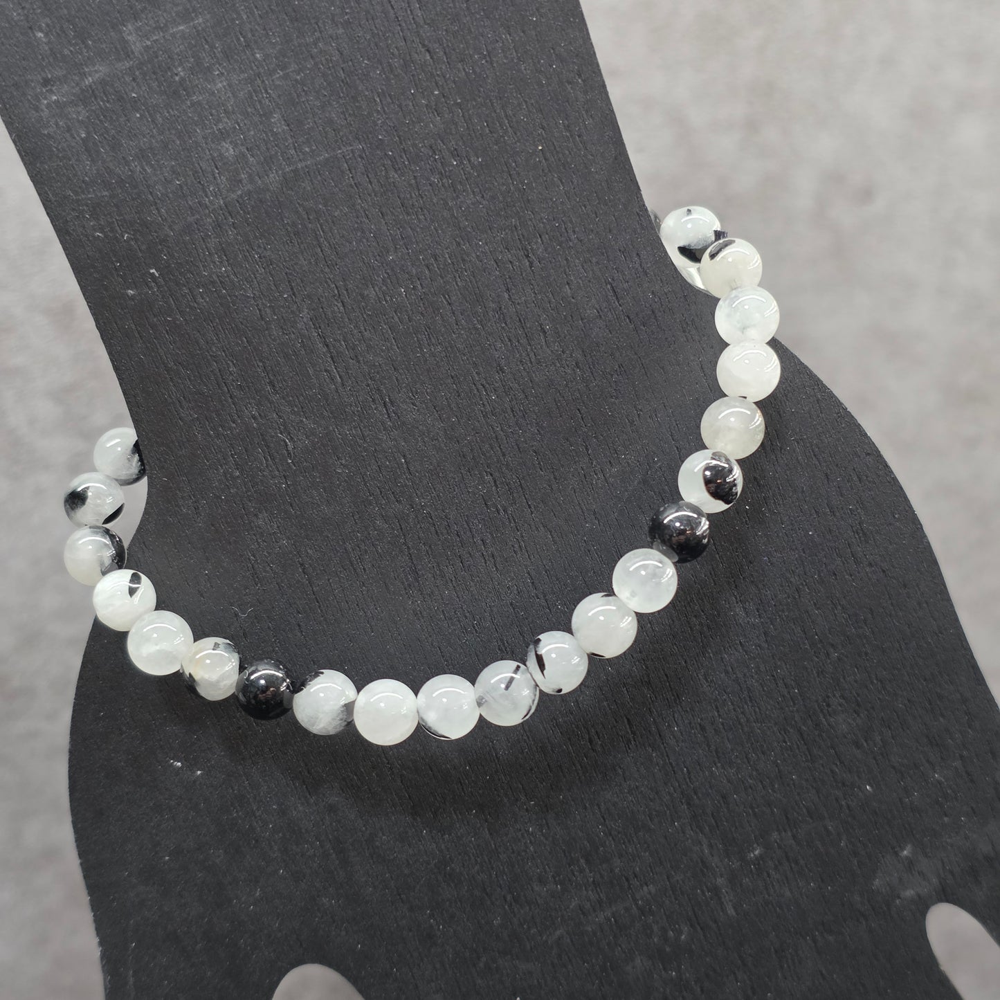Black Tourmaline, Clear Quartz Bead Bracelet | 2302