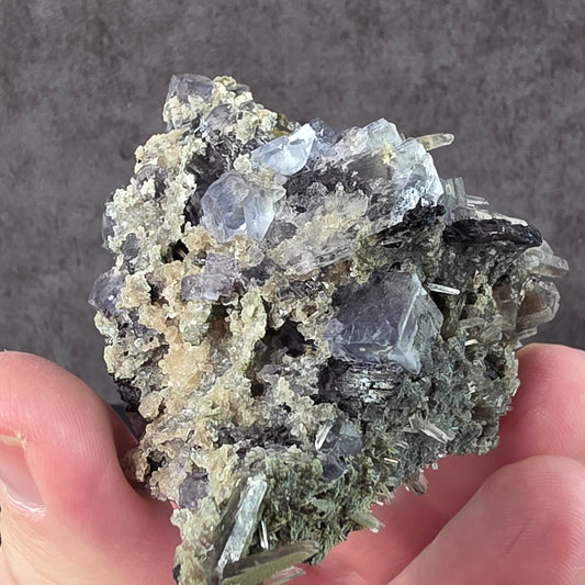 Purple Fluorite w/ Quartz and Black Tourmaline Specimen | 3062