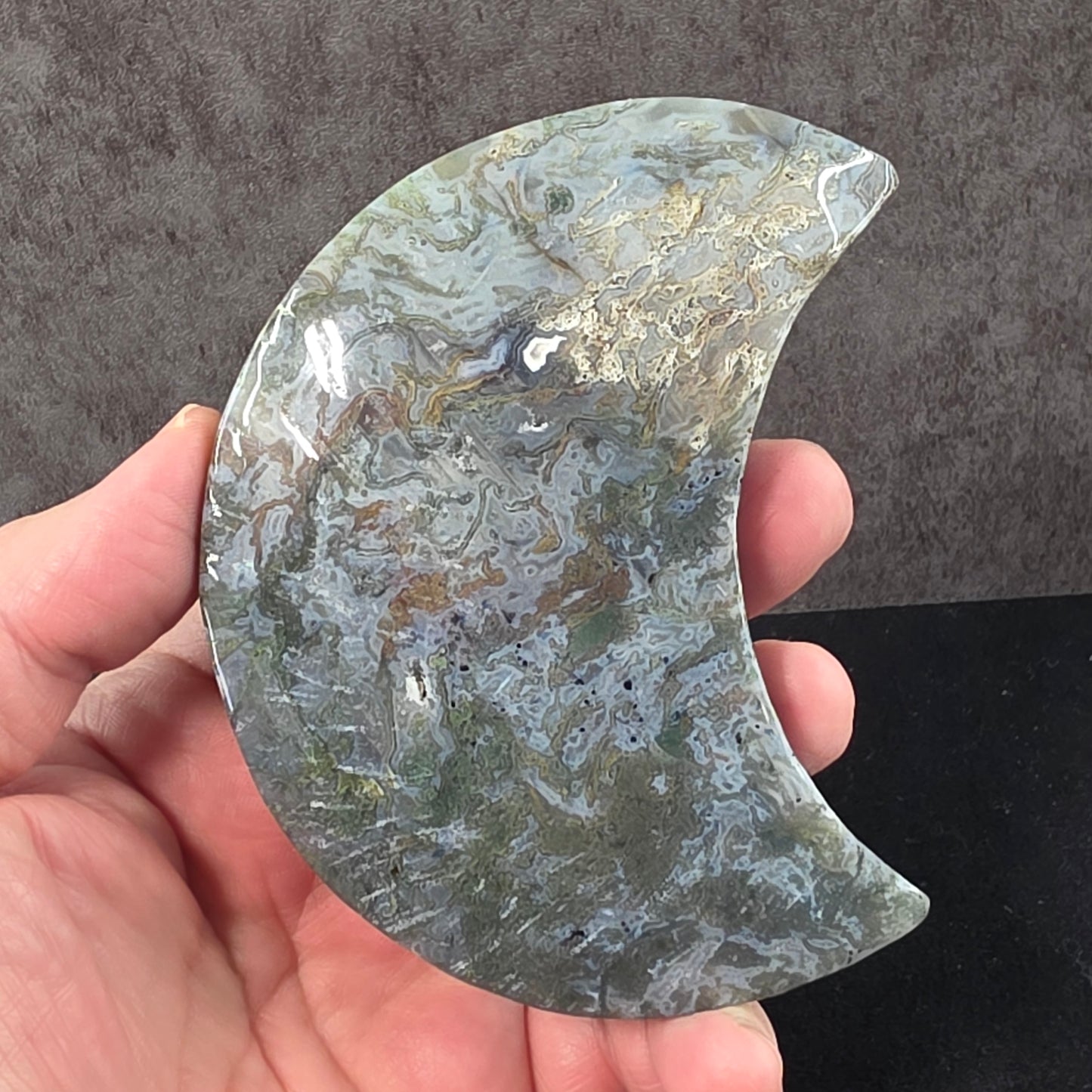 Moss Agate Moon Carving | 1932