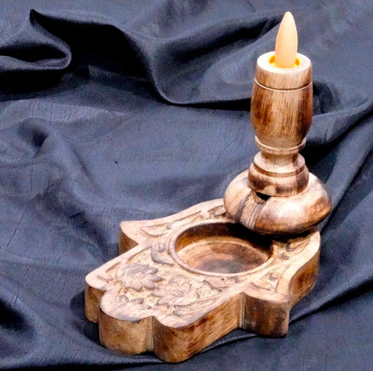 Wood Backflow Cone Burner - Hamsa | Mango Wood / 6" (NEW-OPEN) | 3568