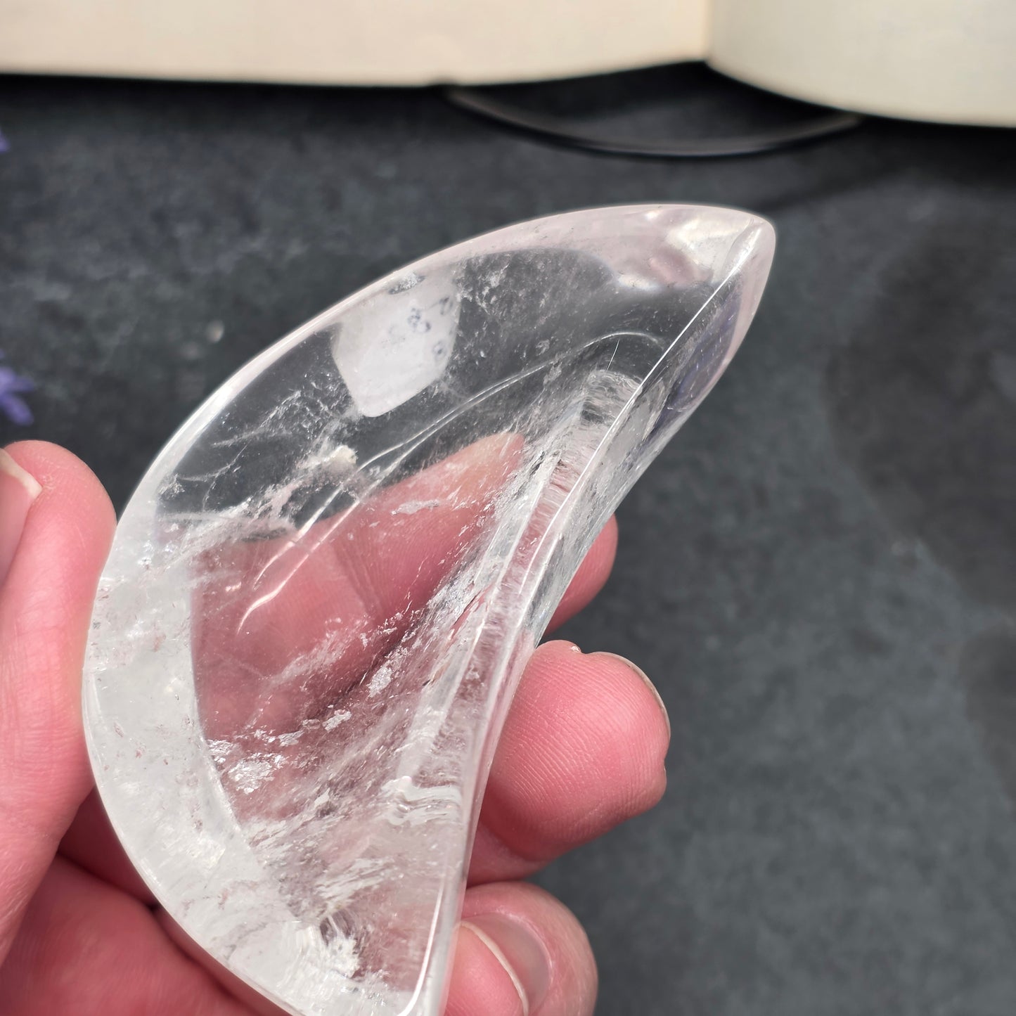 Clear Quartz Moon Bowl Carving | 1582