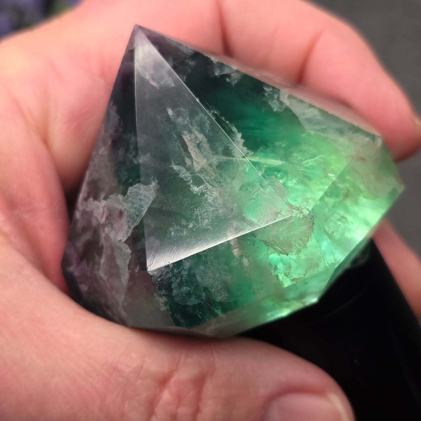 Purple and Green Fluorite Diamond Point Carving | 1413
